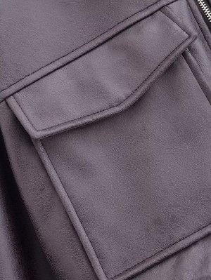 Женская куртка-бомбер из искусственной кожи, цвет коричневый