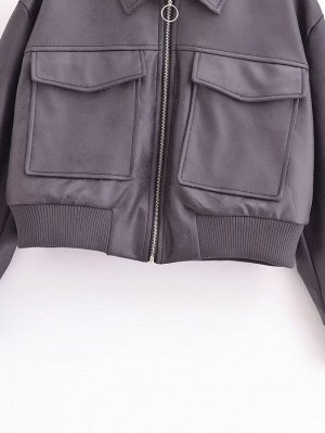 Женская куртка-бомбер из искусственной кожи, цвет коричневый