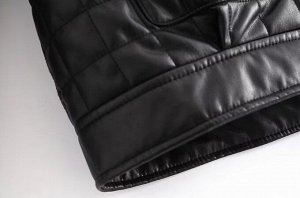 Женская куртка из эко кожи, на пуговицах, цвет черный