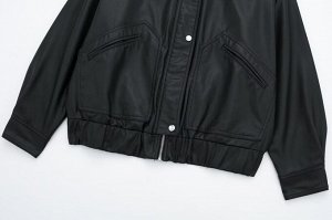 Женская куртка бомбер из искусственной кожи, цвет черный