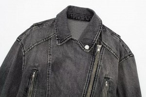 Женская джинсовая куртка, укороченная, цвет черный