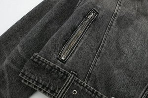 Женская джинсовая куртка, укороченная, цвет черный