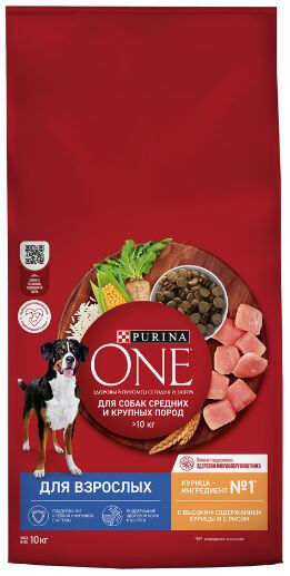 Purina ONE сухой корм для собак средних и крупных пород Курица/рис 10кг