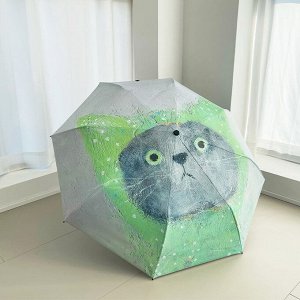 Автоматический зонт с 8-ю спицами, цвет зеленый, принт "Кот"