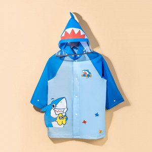 Детский плащ-дождевик с козырьком, цвет синий, принт "Акула"