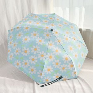 Автоматический зонт с 8-ю спицами, цвет голубой, принт "Цветочки"