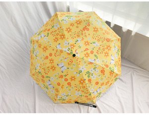 Автоматический зонт с 8-ю спицами, цвет желтый, принт "Цветочки"