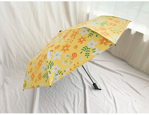 Механический зонт с 8-ю спицами, цвет желтый, принт "Цветочки"