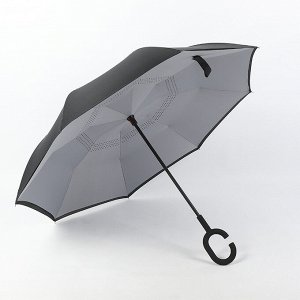 Механический зонт с 8-ю спицами, обратное складывание, С-образная ручка, цвет серый