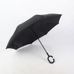 Механический зонт с 8-ю спицами, обратное складывание, С-образная ручка, цвет черный
