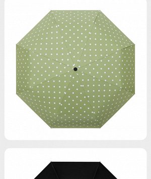 Механический зонт с 8-ю спицами, цвет зеленый, принт "горошек"