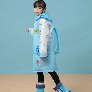Детский плащ-дождевик с козырьком и отсеком для рюкзака, цвет синий, принт "Китенок"