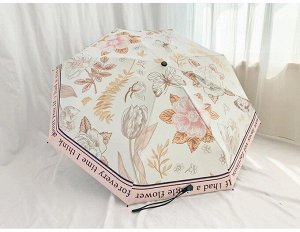 Механический зонт с 8-ю спицами, круглая ручка, цвет белый/розовый, с принтом