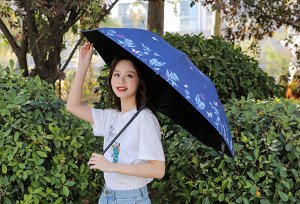 Механический зонт с 8-ю спицами, цвет синий, принт &quot;Цветочки&quot;
