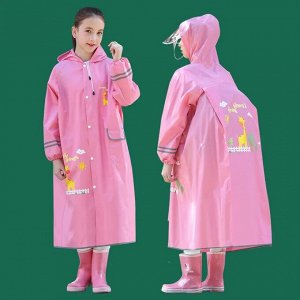 Детский плащ-дождевик с козырьком и отсеком для рюкзака, цвет розовый, принт "Жираф"