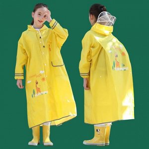 Детский плащ-дождевик с козырьком и отсеком для рюкзака, цвет желтый, принт "Жираф"