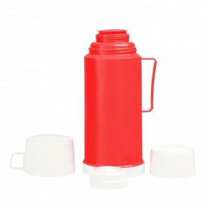 Термос со стеклянной колбой "Классик" с 1 кружкой и 1 чашкой,  1 л, 13 х 29 см, красный