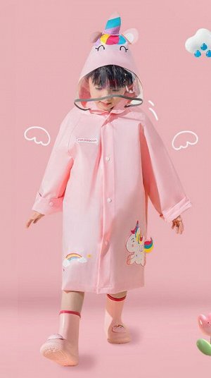 Детский плащ-дождевик с козырьком, цвет розовый, принт "Единороги"