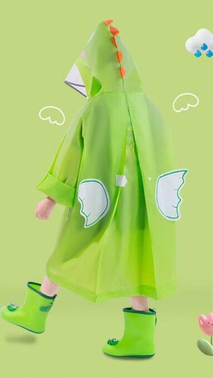 Детский плащ-дождевик с козырьком, цвет зеленый, принт "Дракоша"