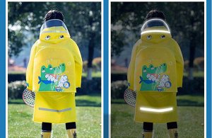 Детский плащ-дождевик с козырьком и отсеком для рюкзака, цвет желтый, принт "Крокодил"