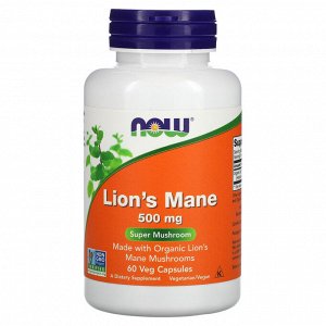 NOW Foods, Lion's Mane, 60 растительных капсул (500 мг на капсулу)