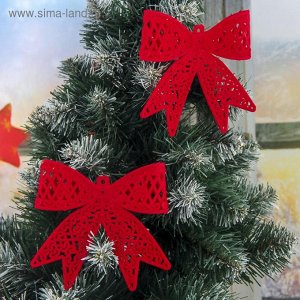Украшение новогоднее "Резные бантики" красные (набор 2 шт) 11,5*10,5 см