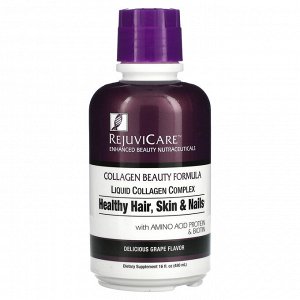 Rejuvicare, Collagen Beauty Formula, жидкий коллагеновый комплекс для здоровья волос, кожи и ногтей со вкусом винограда, 480 мл (16 жидк. унций)