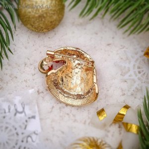 Брошь "Новогодняя сказка" колпак Санта Клауса, цвет красно-белый в золоте