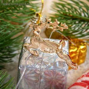 Брошь "Новогодняя сказка" олень рождественский, цветная в золоте