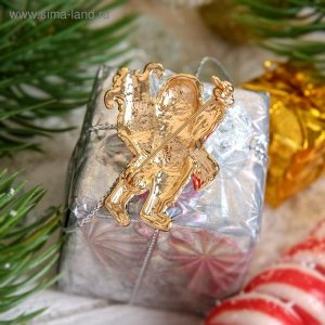 Брошь "Новогодняя сказка" Санта Клаус с подарками, цвет красно-белый в золоте