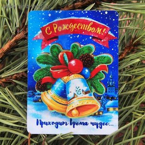 Значок деревянный «С Рождеством! Колокольчик»