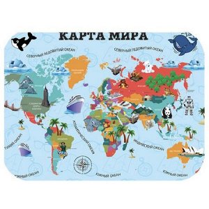 Настольное покрытие для труда 33х23 см НПД-1 "КАРТА МИРА" пластик Пчелка