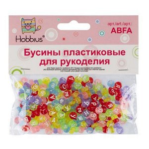 Бусины пластик ABFA 4х7мм 50 г. №03 цветные/прозрачные "русский алфавит" Hobbius