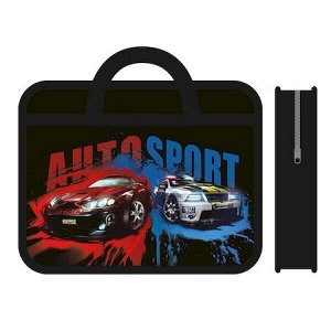 Папка пластиковая А4 на молнии с ручками 33х26х7,5 см ПМ-А4-225 "AUTO SPORT" Пчелка