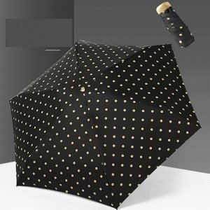 Механический зонт с 6-ю спицами, цвет черный, принт "горошек"