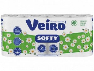 Вейро Бумага туалетная "Softy" 8 рулонов, 3-х слойная, Белая 17м, 136 листов