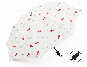 Механический зонт с 8-ю спицами, цвет белый, принт "Вишенки"