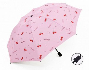Механический зонт с 8-ю спицами, цвет розовый, принт "Вишенки"