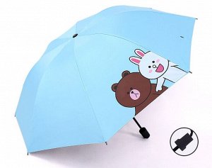 Механический зонт с 8-ю спицами, цвет голубой, принт "Мишка/зайчик"