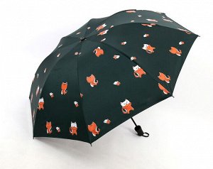 Механический зонт с 8-ю спицами, цвет черный, принт "Лисята"