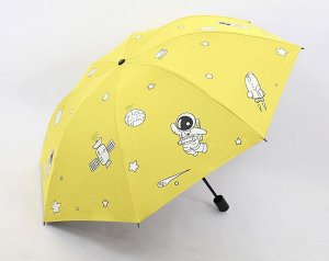 Механический зонт с 8-ю спицами, цвет желтый, принт "Космонавт"
