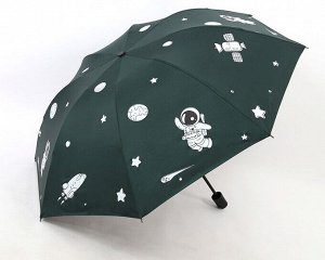 Механический зонт с 8-ю спицами, цвет темно-зеленый, принт "Космонавт"