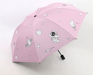 Механический зонт с 8-ю спицами, цвет розовый, принт "Космонавт"