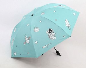 Механический зонт с 8-ю спицами, цвет голубой, принт "Космонавт"