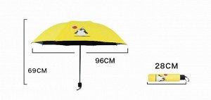 Механический зонт с 8-ю спицами, цвет желтый, принт "Пингвин"