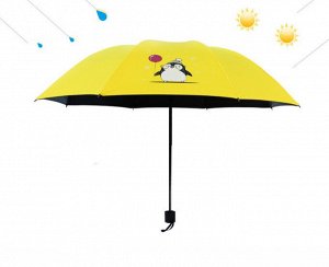 Механический зонт с 8-ю спицами, цвет желтый, принт "Пингвин"
