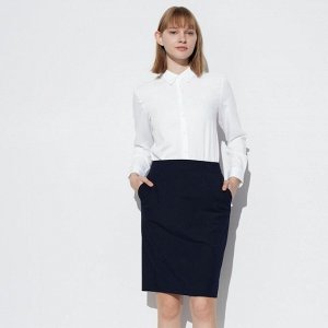 UNIQLO - блуза из вискозы с длинным рукавом - 00 WHITE