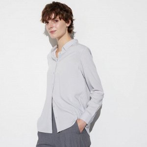 UNIQLO - блуза из вискозы с длинным рукавом - 02 LIGHT GRAY