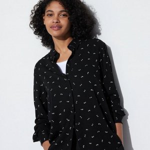 UNIQLO - блуза из вискозы с легким узором - 09 BLACK