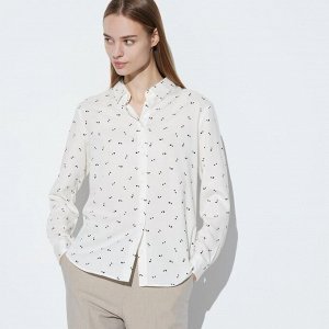 UNIQLO - блуза из вискозы с легким узором - 01 OFF WHITE